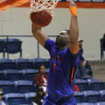 Angelina College’s Trent Brinkley finishes off a dunk after his steal during Saturday’s game against Cedar Valley at Shands Gymnasium. The Roadrunners used a big second-half push to take a 98-82 win over the Suns in the final day of the Guy Davis/Coca Cola Thanksgiving Classic. (AC Press photo by DeShun Pham-Adams)