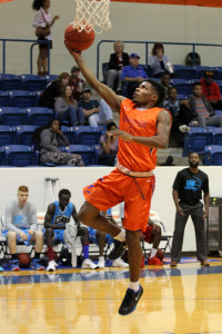 Corinthian Ramsey of Angelina College glides in for two of his team-high 24 points during Saturday’s game at Shands Gymnasium. The Roadrunners held off Greater Houston Prep 90-84 to move to 2-2 on the season. (Photo: DeShun Pham-Adams | AC News Photo)