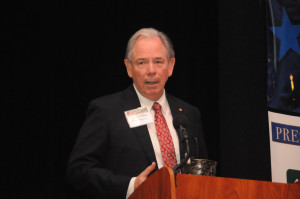 John Thompson receives the 2015 Silver Bucket Award at the Economic Development Summit. held in Lufkin, Texas.