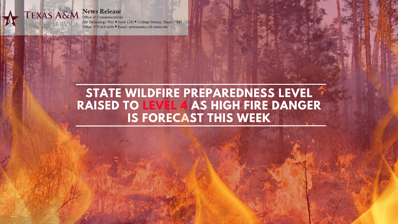 State Wildfire Preparedness Level Raised To Level 4 As High Fire Danger Is Forecast This Week